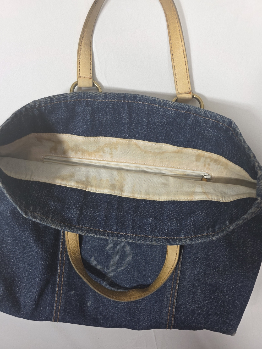 Yves Saint Laurent Rive GAUCHE Blue Denim Tote with Tan Leather Accents - Picture 7 of 16